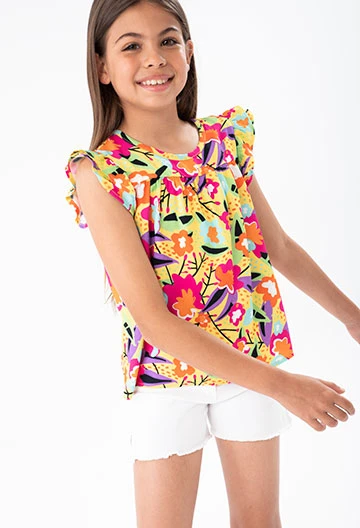 Girl\'s viscose blouse with flower print