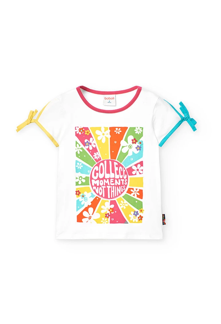 T-shirt à maille élastique pour fille, coloris blanc
