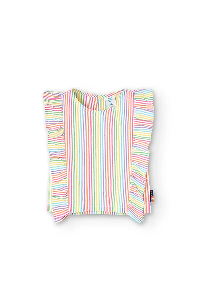 Blouse en popeline rayée à motifs imprimés, fille