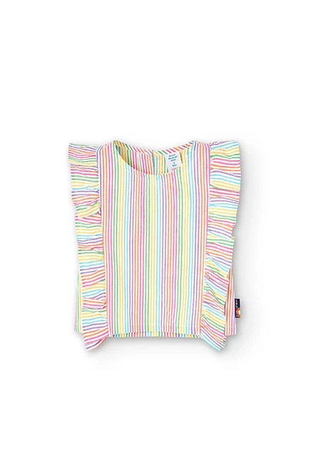 Striped poplin blouse with girl's print