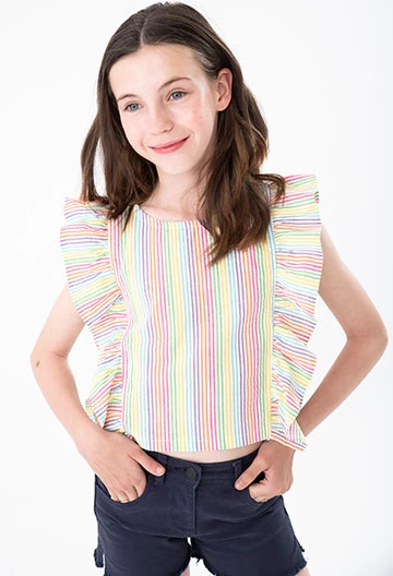 Striped poplin blouse with girl\'s print