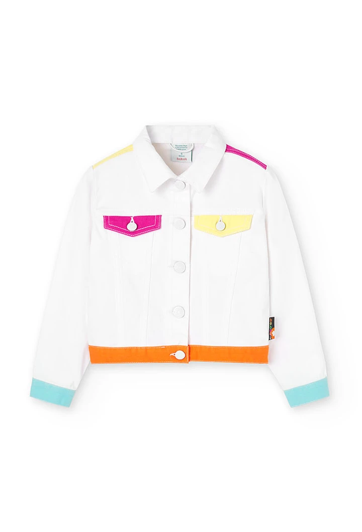 Veste en sergé élastique pour bébé fille, blanc