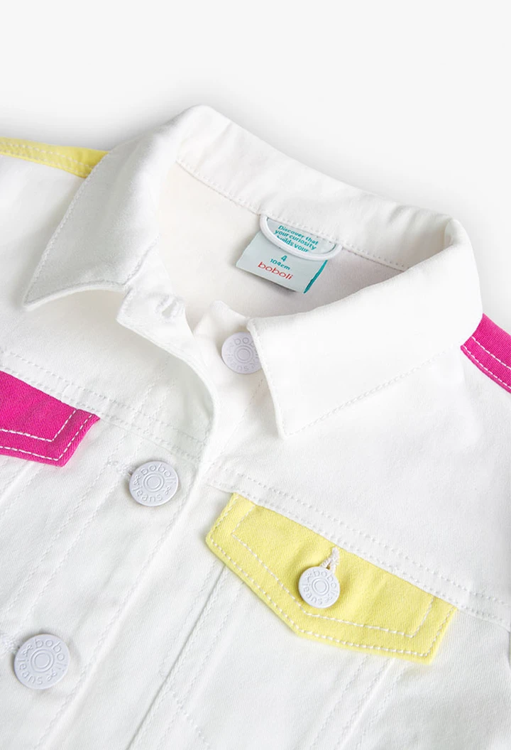 Veste en sergé élastique pour bébé fille, blanc