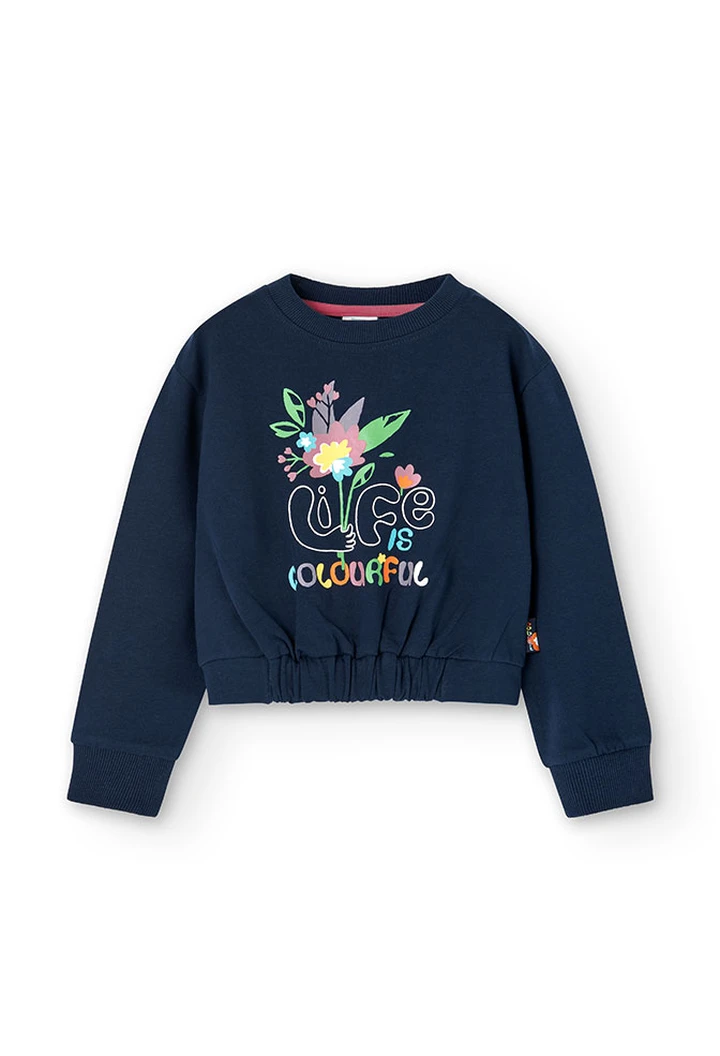 Sweat en molleton pour fille en bleu marine