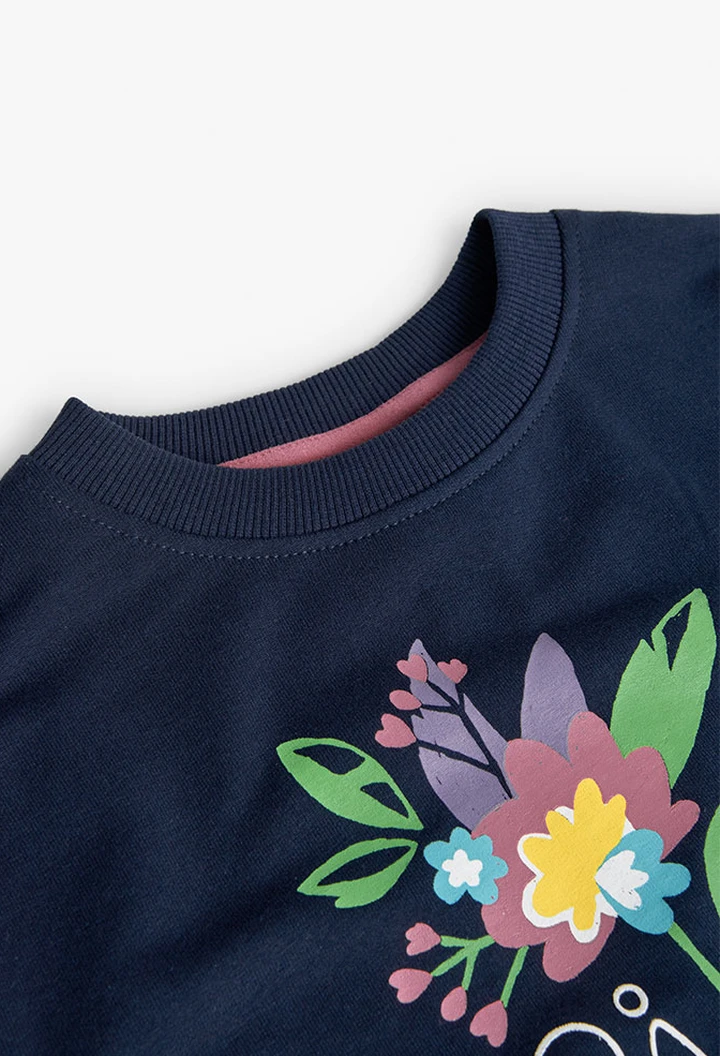 Sweat en molleton pour fille en bleu marine