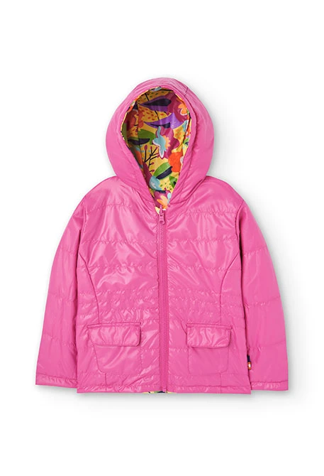 Girl's printed reversible technical fabric parka