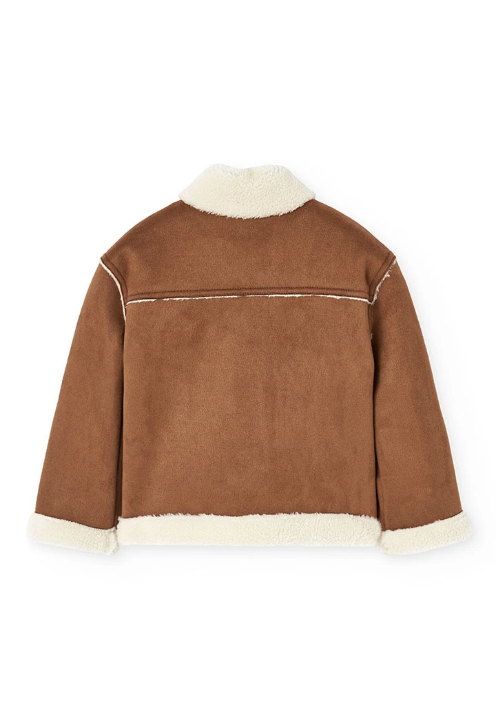 Veste  croisée double en daim pour fille en marron