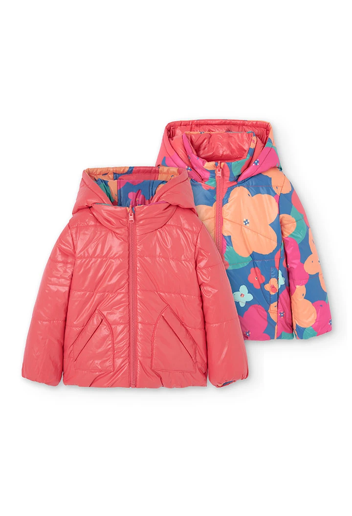 Reversible floral print parka for girls