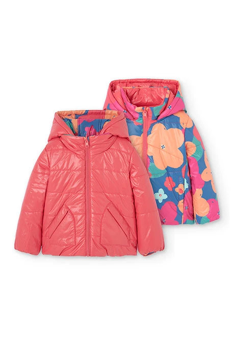 Reversible floral print parka for girls