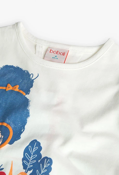 Camiseta de punto para niña en blanco con estampado