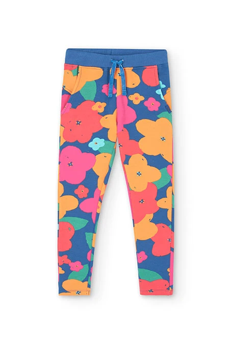 Fleece trousers for girls with a floral print