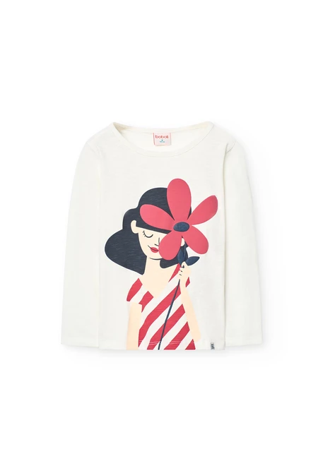 Camiseta de punto para niña en color blanco de manga larga