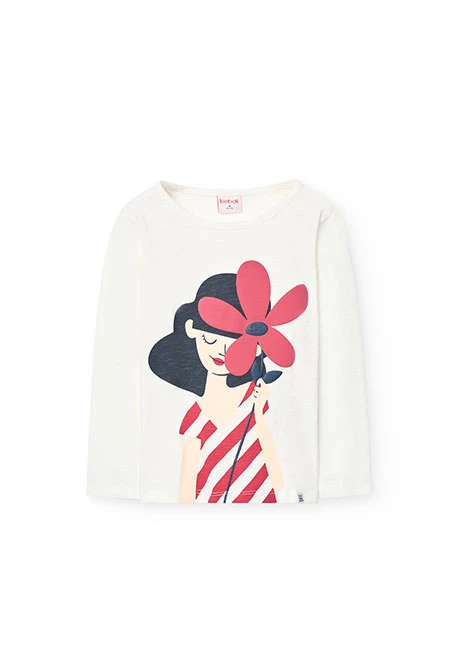 Camiseta de punto para niña en color blanco de manga larga