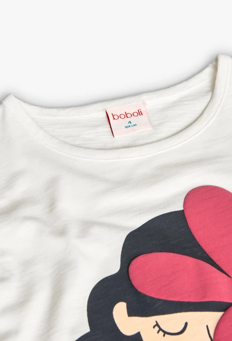 Camiseta de punto para niña en color blanco de manga larga