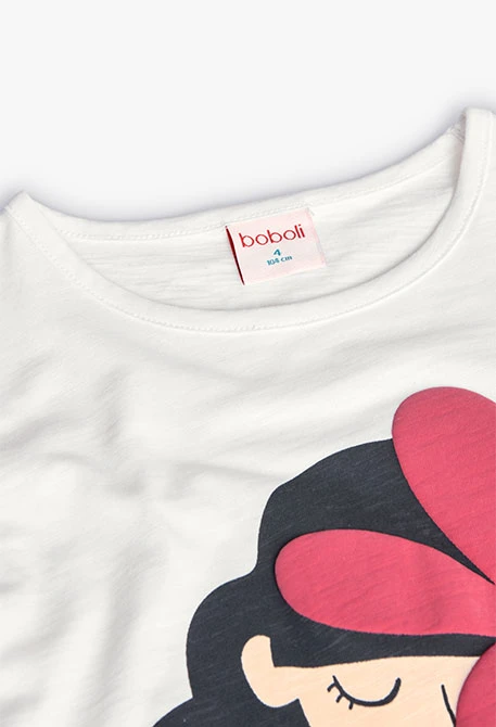 Camiseta de punto para niña en color blanco de manga larga