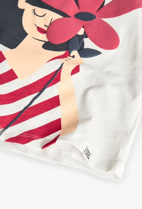 Camiseta de punto para niña en color blanco de manga larga