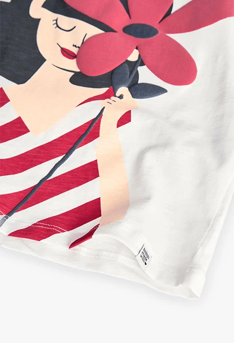 Camiseta de punto para niña en color blanco de manga larga