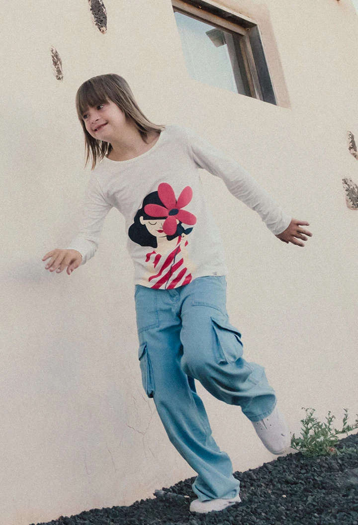 Pantalon cargo en denim pour fille de couleur bleue