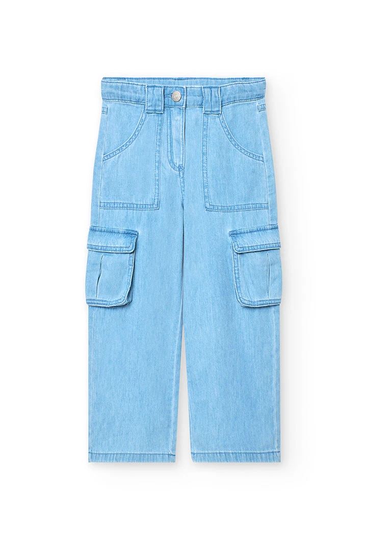 Pantalon cargo en denim pour fille de couleur bleue