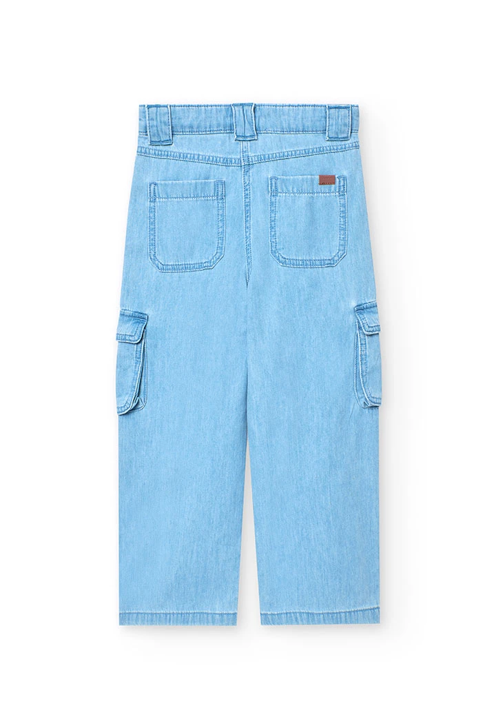 Pantalon cargo en denim pour fille de couleur bleue