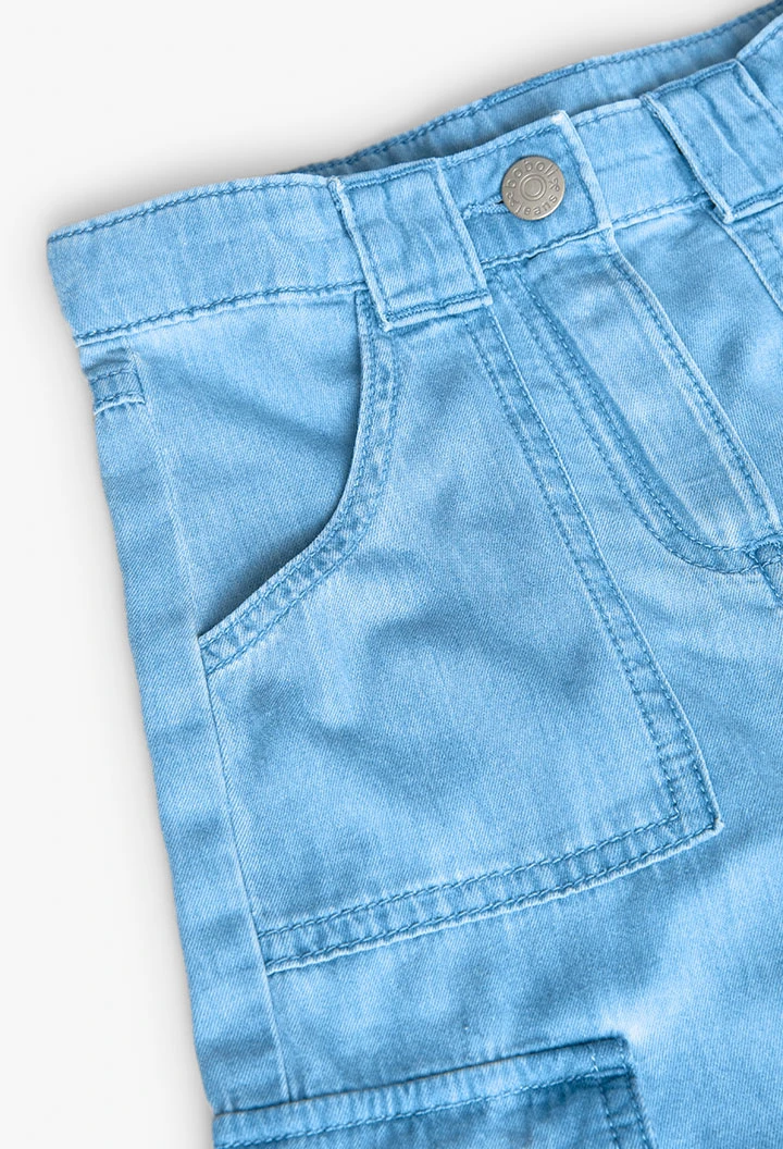 Pantalon cargo en denim pour fille de couleur bleue