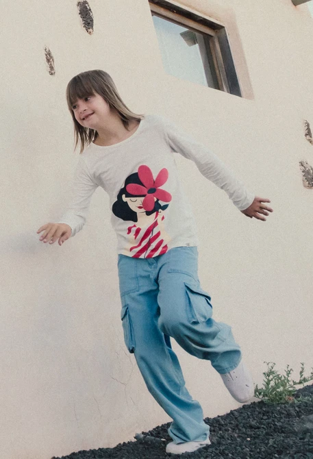 Pantaloni cargo in denim per bambina di colore blu