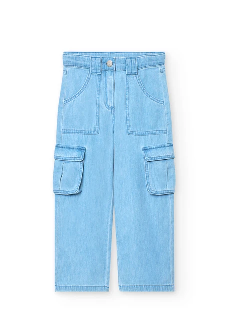 Pantalón cargo denim para niña en color azul