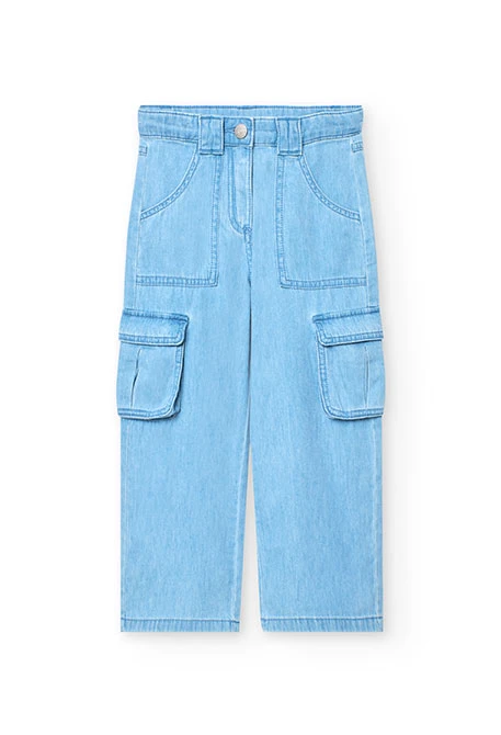 Pantalón cargo denim para niña en color azul
