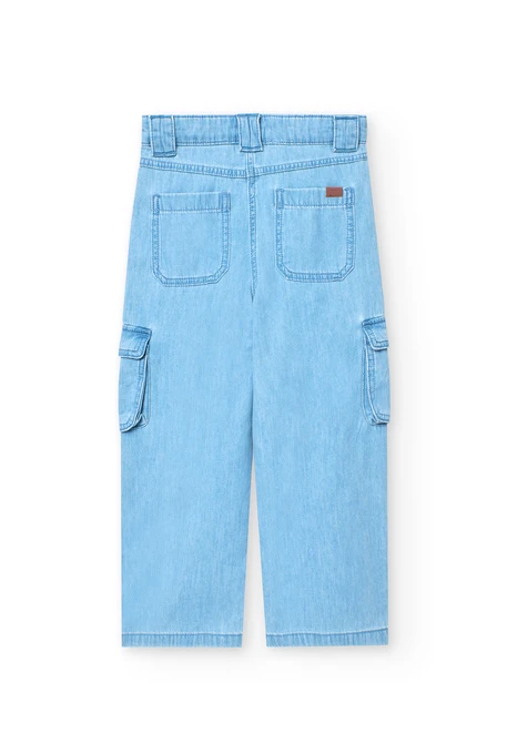 Girl's cargo denim trousers in blue
