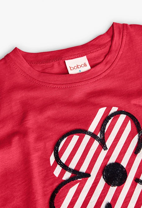 Camiseta de punto para niña en color fresa con diseño de una flor