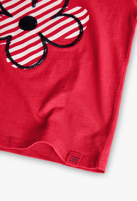 Camiseta de punto para niña en color fresa con diseño de una flor