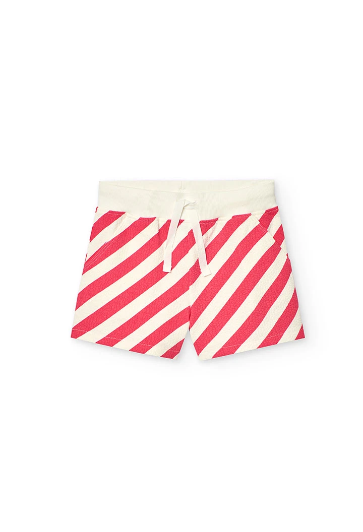 Knitted textured shorts for girls in red and white