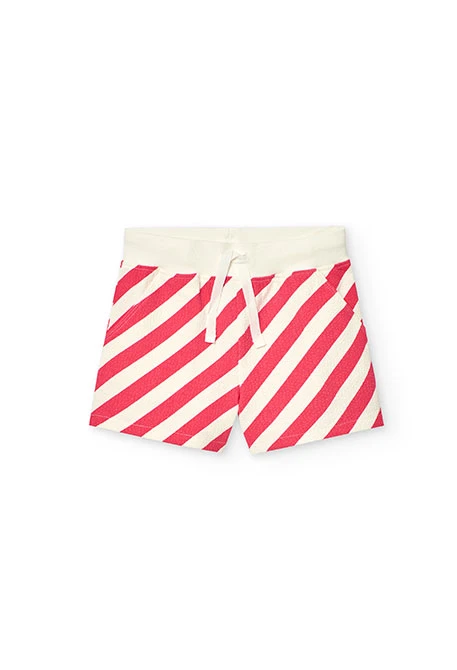 Short de punto con relieve para niña en color rojo y blanco