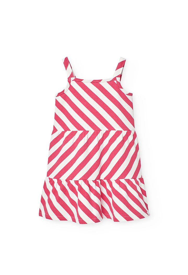 Vestido de punto para niña en color rojo y blanco