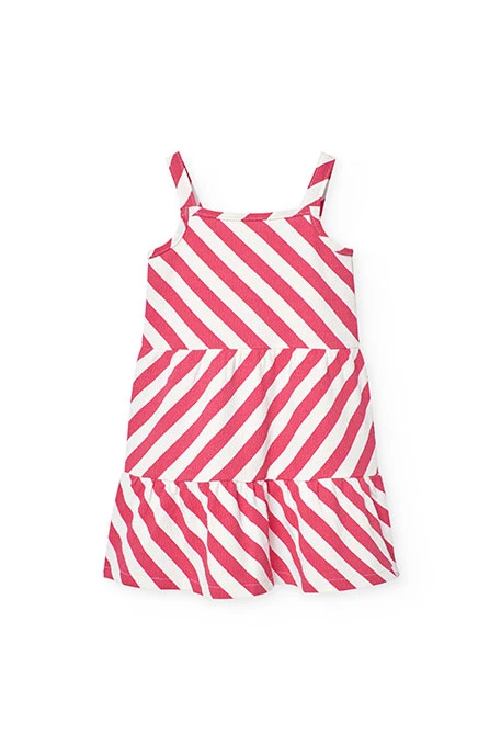 Vestido de punto para niña en color rojo y blanco
