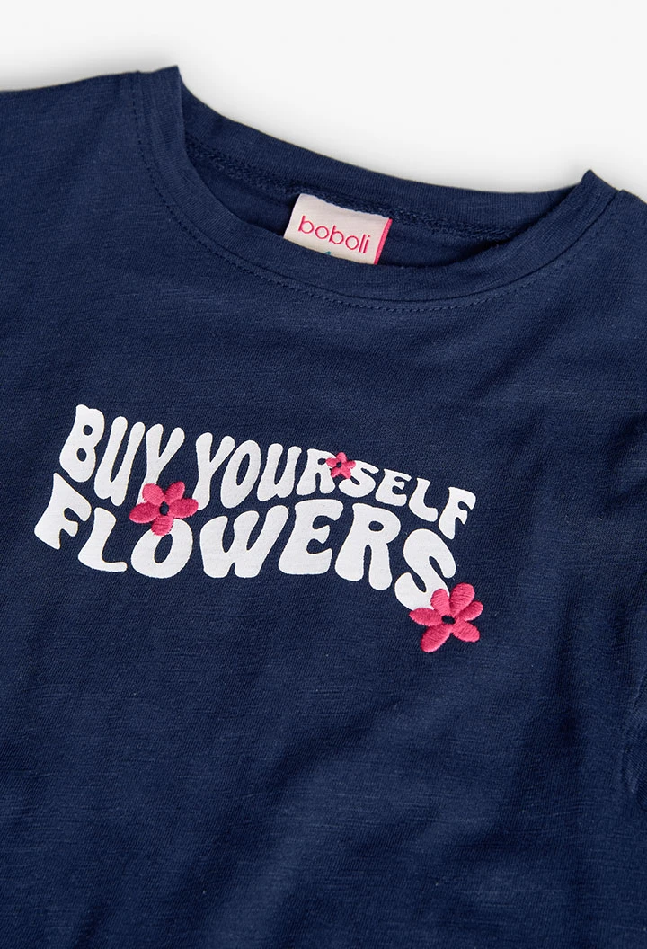 Camiseta de punto para niña en azul marino