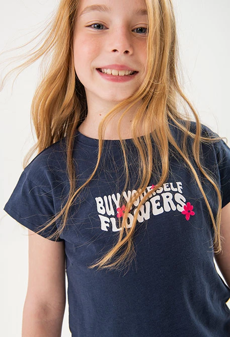 Camiseta de punto para niña en azul marino