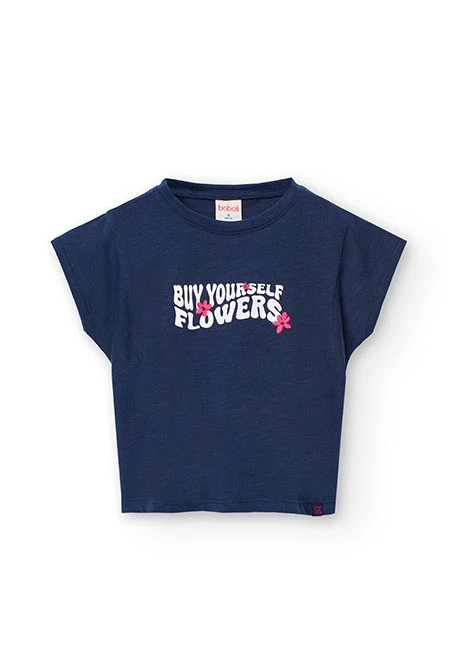 Camiseta de punto para niña en azul marino