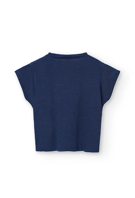 Camiseta de punto para niña en azul marino