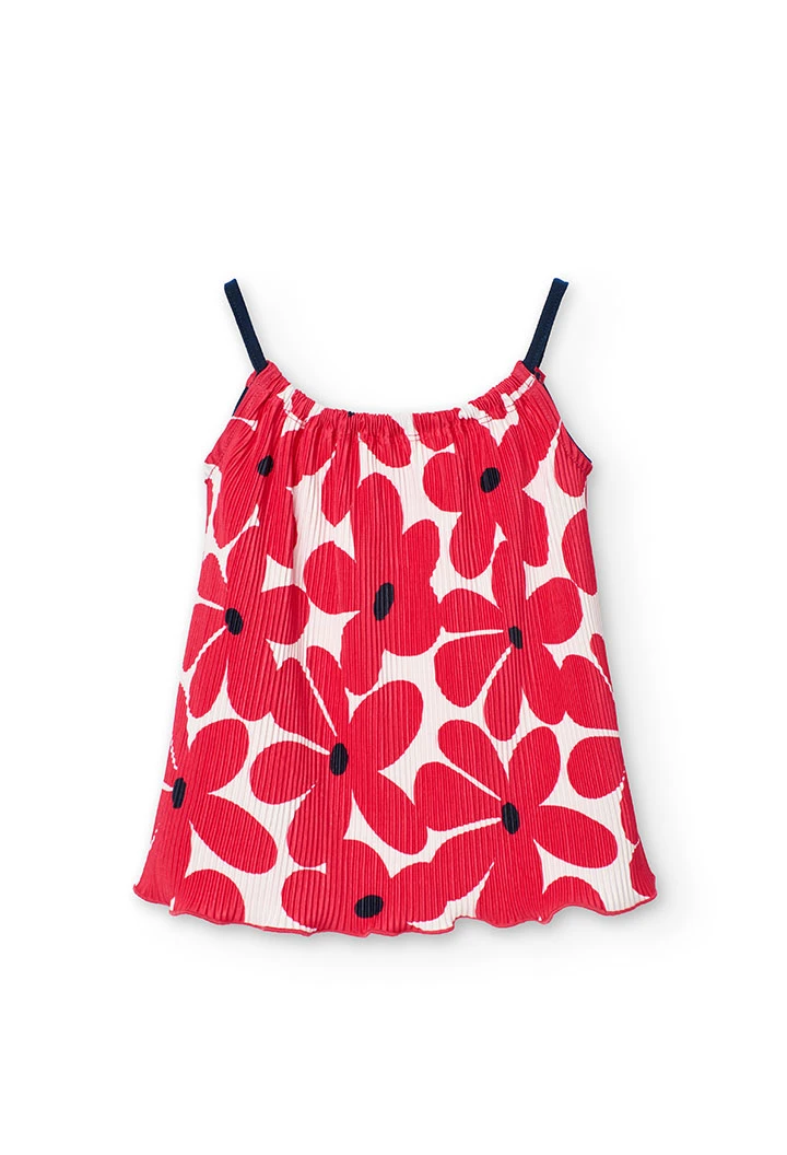 Maglietta a maglia per bambina con stampa floreale in rosso e bianco