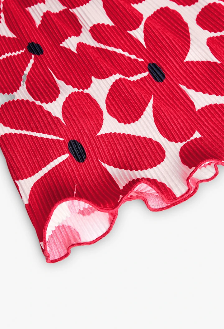 Maglietta a maglia per bambina con stampa floreale in rosso e bianco