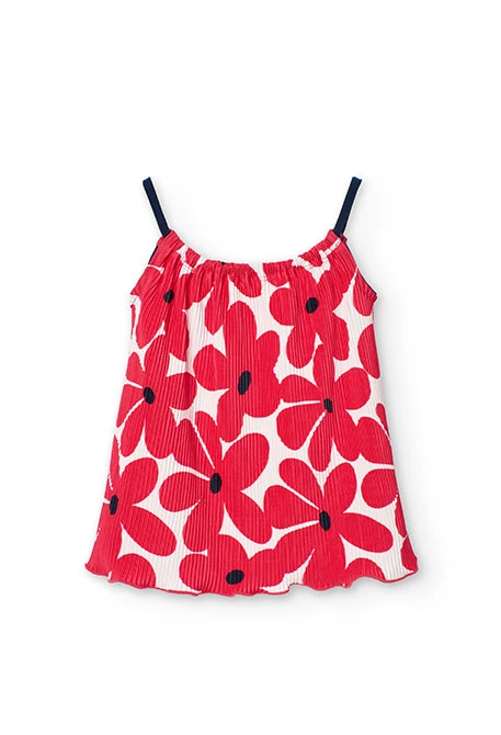 T-shirt en tricot pour fille avec imprimé de fleurs en rouge et blanc.