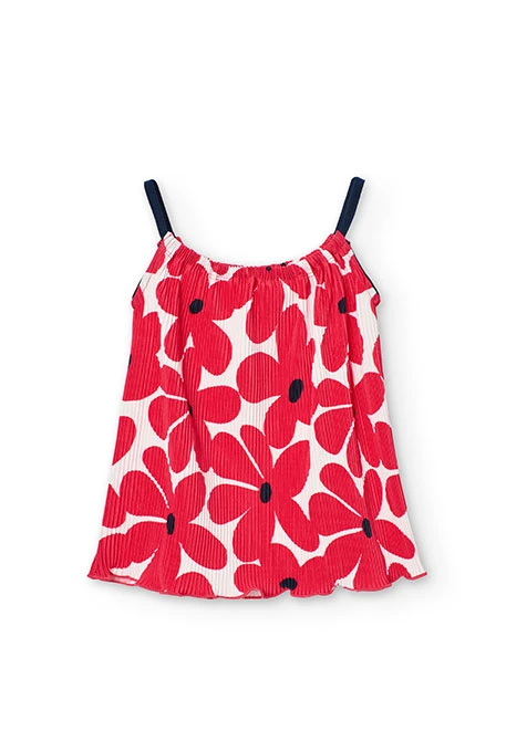 Camiseta de punto para niña con estampado de flores en color rojo y blanco