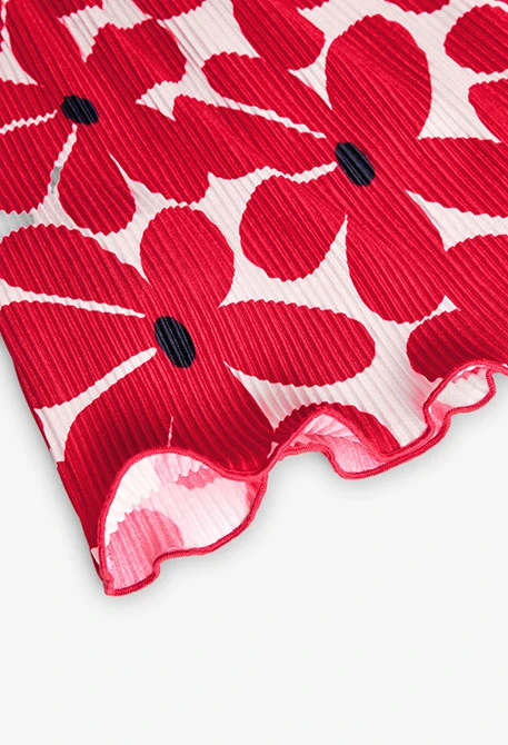Camiseta de punto para niña con estampado de flores en color rojo y blanco