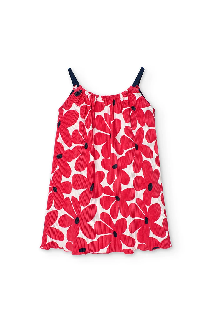Abito in maglia per bambina con motivo floreale in rosso e bianco.