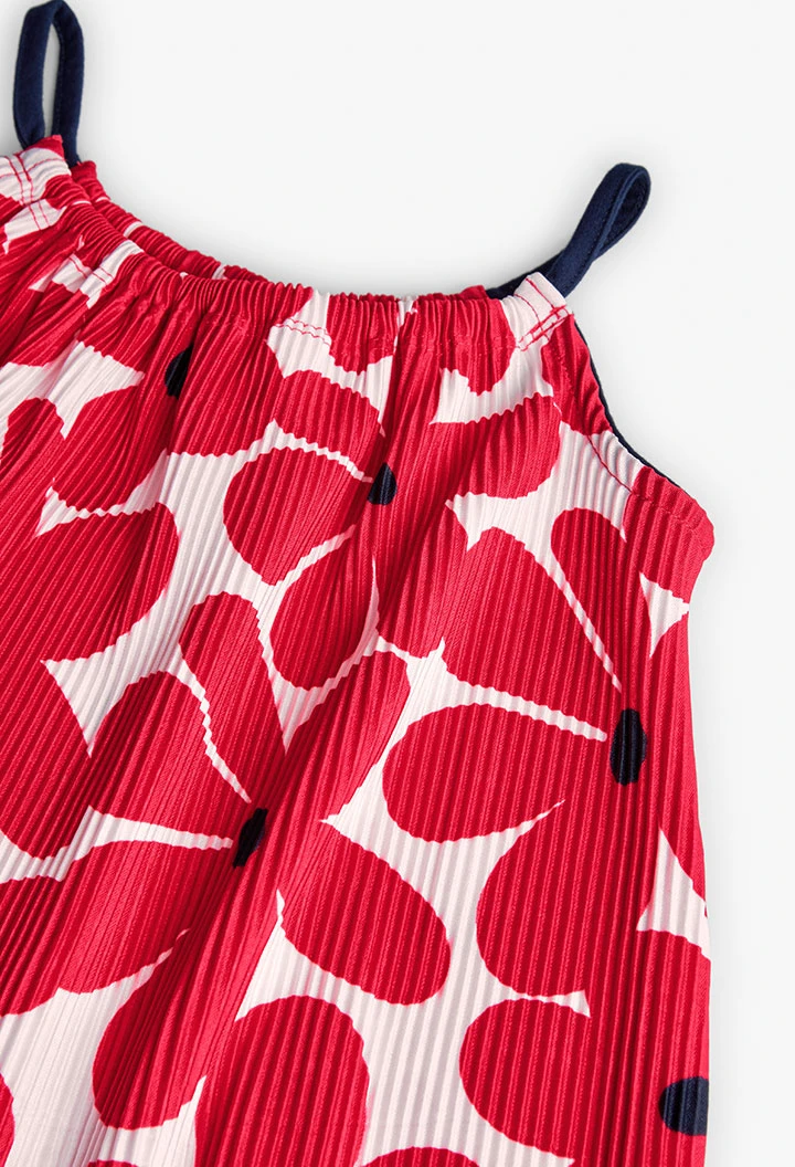 Abito in maglia per bambina con motivo floreale in rosso e bianco.