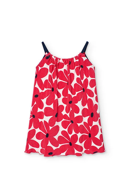Vestido de punto para niña con diseño de flores en color rojo y blanco