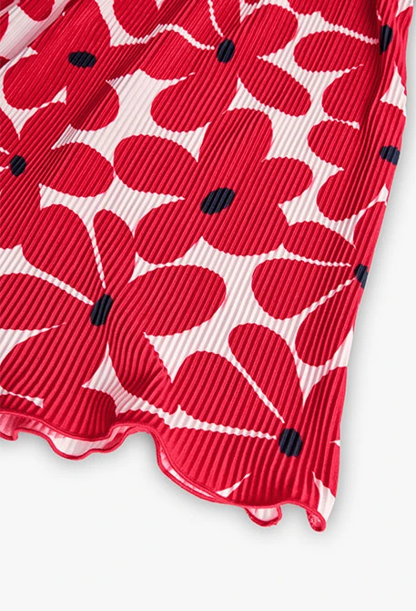 Vestido de punto para niña con diseño de flores en color rojo y blanco