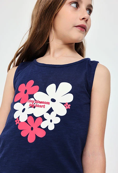 Camiseta de tirante de punto para niña en color azul marino