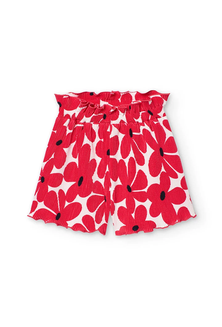 Bermuda in maglia per bambina con stampa di fiori rossi